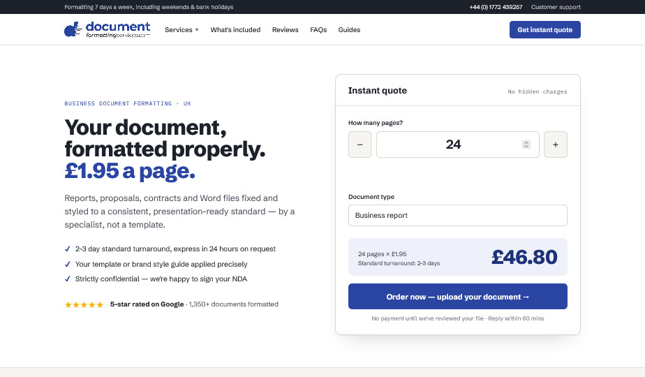 Document Formatting Services new homepage design